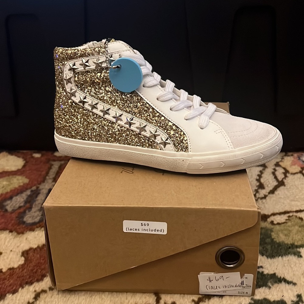 Gold Glitter High-Top Sneakers - Picture 4 of 9